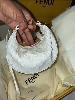 Fendi White Mini Sequin Hobo Bag with Gold Hardware